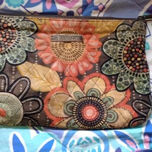 Vera Bradly Makeup Bag Brown Floral Zip Top Lined Interior